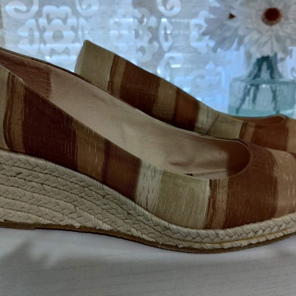 Soft Style Brown Striped Espadrille Wedges